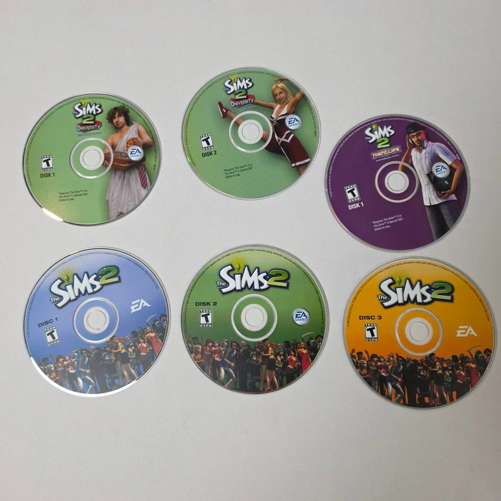 EA The Sims 2 with the University & Night Life Expansion Packs Bundle of 6 Discs